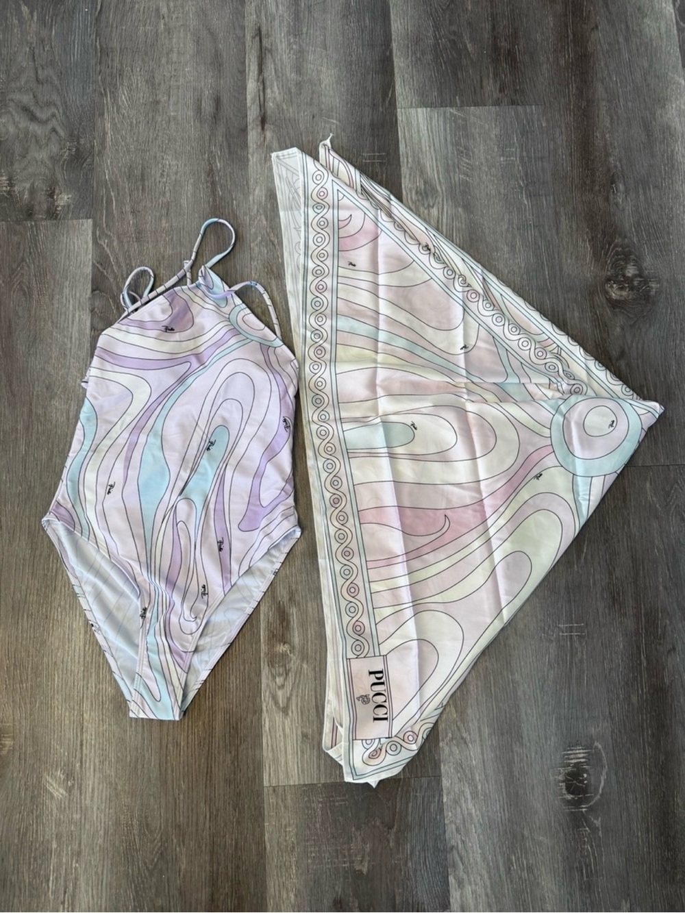Emilio Pucci Light Lavender One-Piece Swimsuit with Yellow Pucci Tag